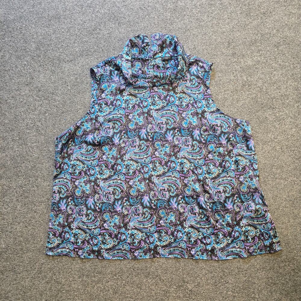 Talbots Top Womens 24W Blue Purple Paisley Sleeveless High Neck Career Casual